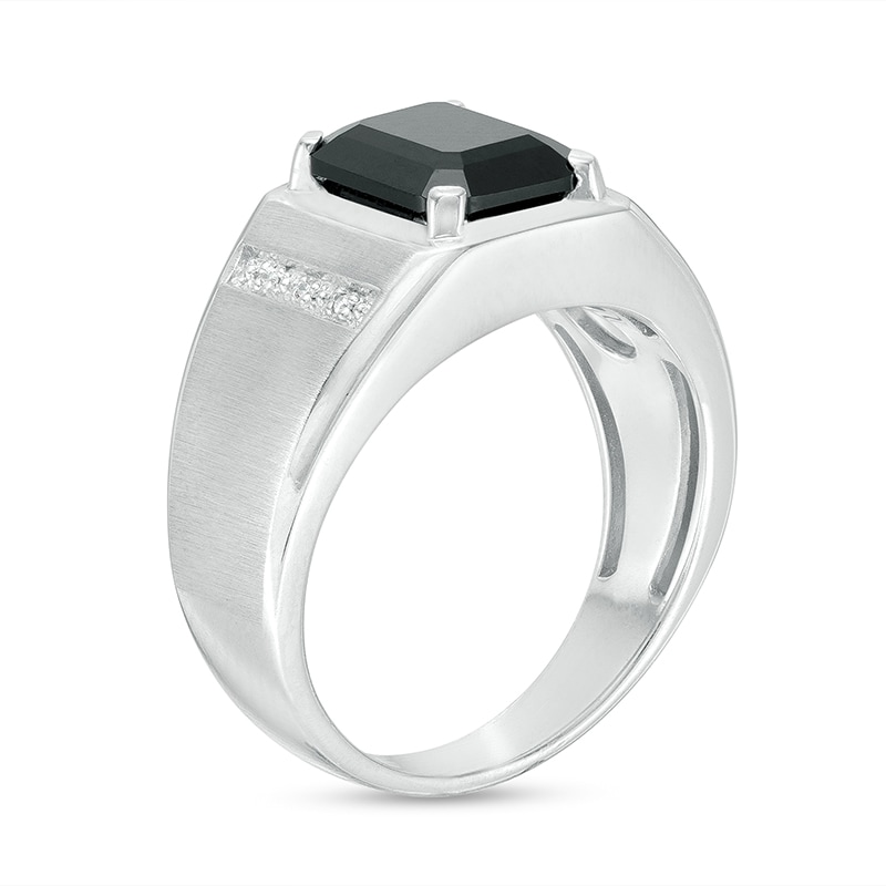 Previously Owned Emerald-Cut Faceted Onyx and Diamond Accent Ring in Sterling Silver