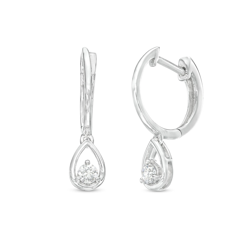 0.20 CT. T.W. Canadian Certified Diamond Teardrop Dangle Hoop Earrings in 14K White Gold (I/I2)|Peoples Jewellers