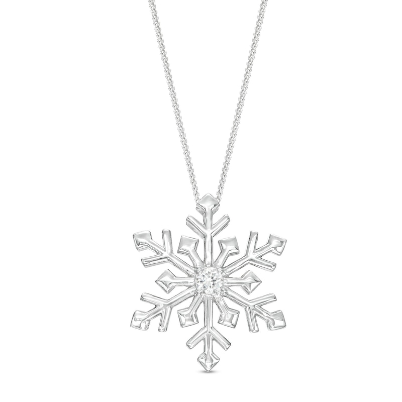 0.10 CT. Canadian Certified Diamond Solitaire Snowflake Pendant in Sterling Silver (I/I2) - 17"