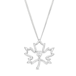 0.10 CT. Canadian Certified Diamond Solitaire Maple Leaf Pendant in Sterling Silver (I/I2) - 17&quot;