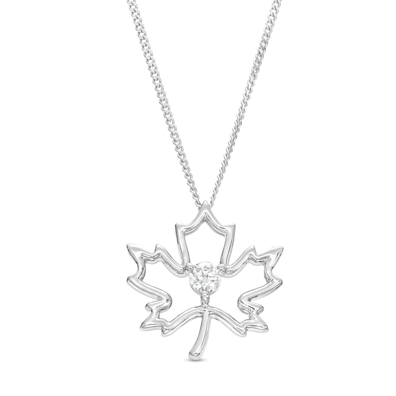 Main Image 1 of 0.10 CT. Canadian Certified Diamond Solitaire Maple Leaf Pendant in Sterling Silver (I/I2) - 17"