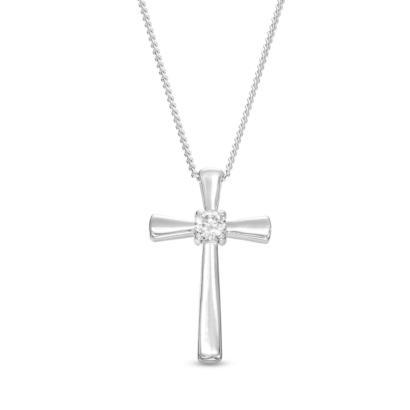 0.10 CT. Canadian Certified Diamond Solitaire Cross Pendant in Sterling Silver (I/I2) - 17"|Peoples Jewellers