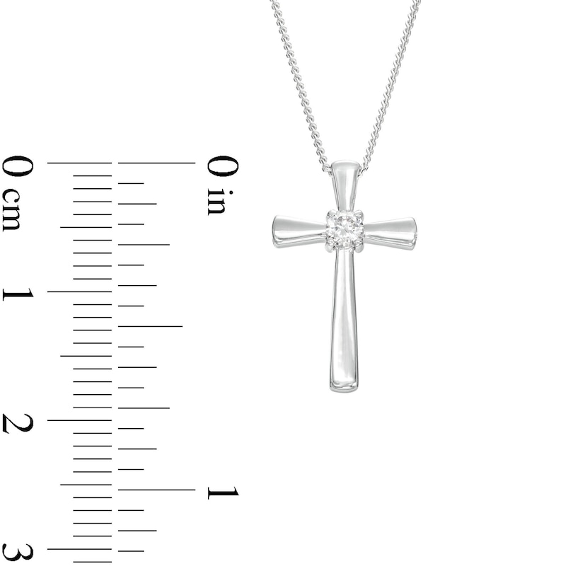 0.10 CT. Canadian Certified Diamond Solitaire Cross Pendant in Sterling Silver (I/I2) - 17"