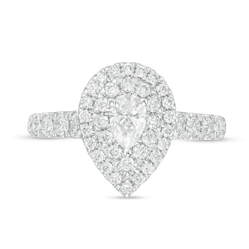 Previously Owned - 1.75 CT. T.W. Certified Lab-Grown Pear-Shaped Diamond Double Frame Multi-Row Engagement Ring in 14K White Gold (F/SI2)