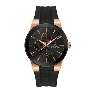 Men's Bulova Millennia Black IP and Rose-Tone Strap Watch with Black Dial (Model: 97C112)