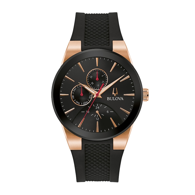 Men's Bulova Millennia Black IP and Rose-Tone Strap Watch with Black Dial (Model: 97C112)|Peoples Jewellers