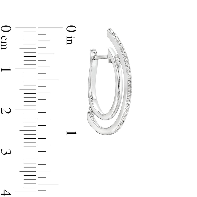Main Image 3 of Unstoppable Love™ 0.10 CT. T.W. Diamond Line Illusion Hoop Earrings in Sterling Silver