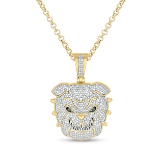 Men's 0.46 CT. T.W. Diamond Bulldog Pendant in Sterling Silver with 14K Gold Plate