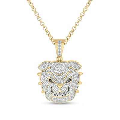 Men's 0.46 CT. T.W. Diamond Bulldog Pendant in Sterling Silver with 14K Gold Plate