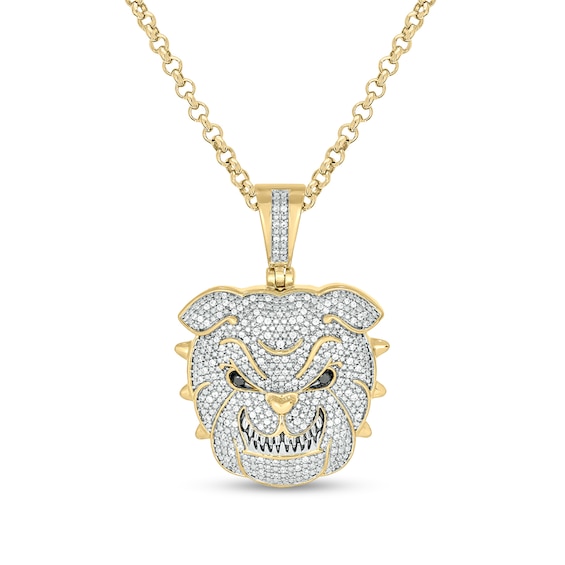 Men's 0.46 CT. T.W. Diamond Bulldog Pendant in Sterling Silver with 14K Gold Plate
