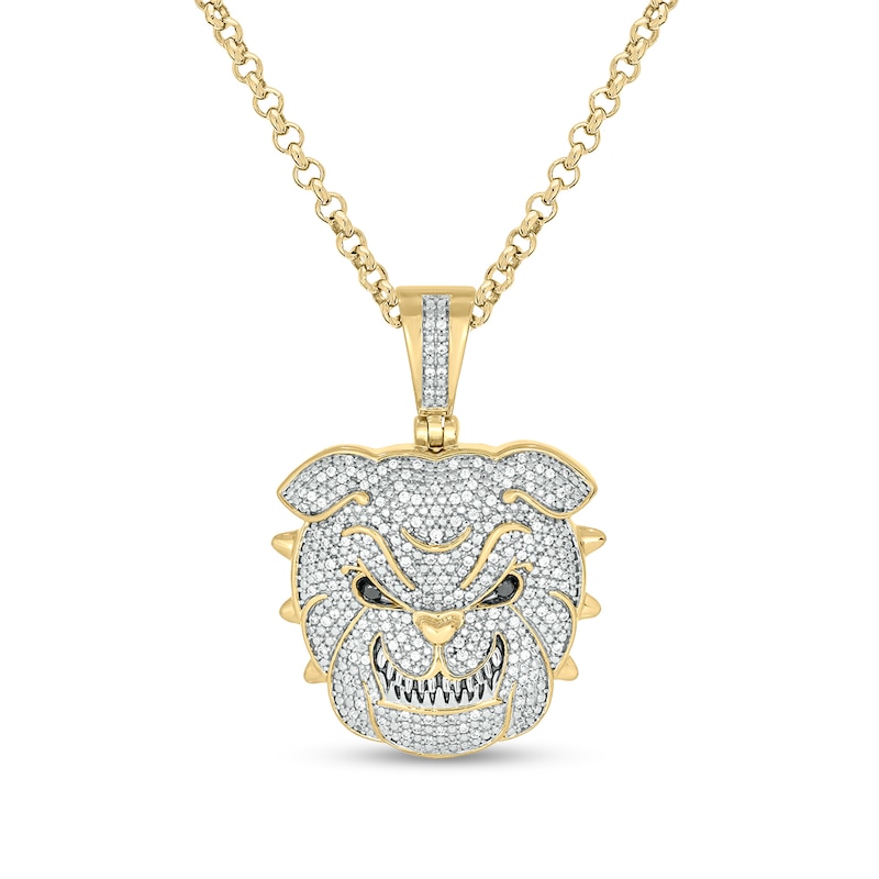Men's 0.46 CT. T.W. Diamond Bulldog Pendant in Sterling Silver with 14K Gold Plate