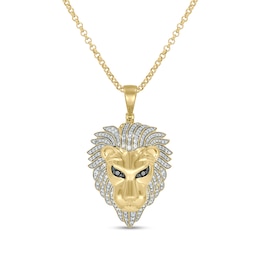 Men's 0.95 CT. T.W. Black and White Diamond Lion's Head Pendant in Sterling Silver with 14K Gold Plate