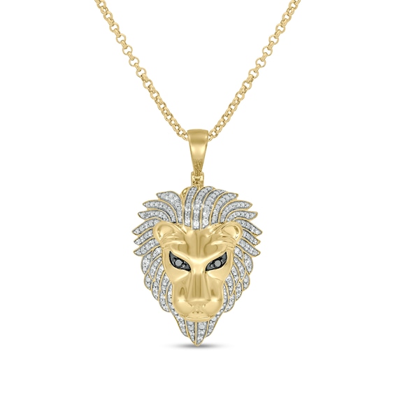 Men's 0.95 CT. T.W. Black and White Diamond Lion's Head Pendant in Sterling Silver with 14K Gold Plate