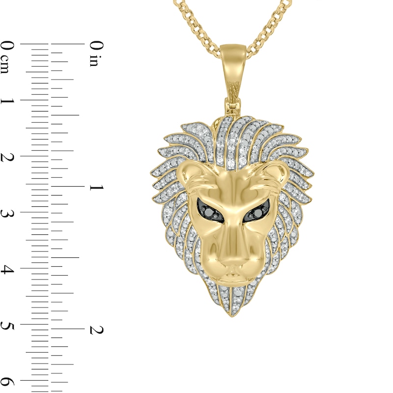 Main Image 2 of Men's 0.95 CT. T.W. Black and White Diamond Lion's Head Pendant in Sterling Silver with 14K Gold Plate