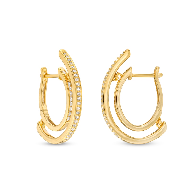 Main Image 1 of Unstoppable Love™ 0.50 CT. T.W. Diamond Line Illusion Hoop Earrings in 10K Gold