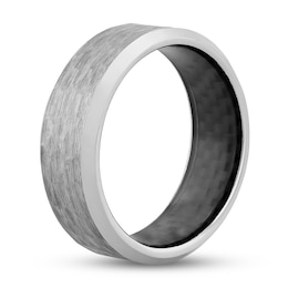 Hammered 8.0mm Black Carbon Fibre Inlay Wedding Band in Tungsten - Size 10
