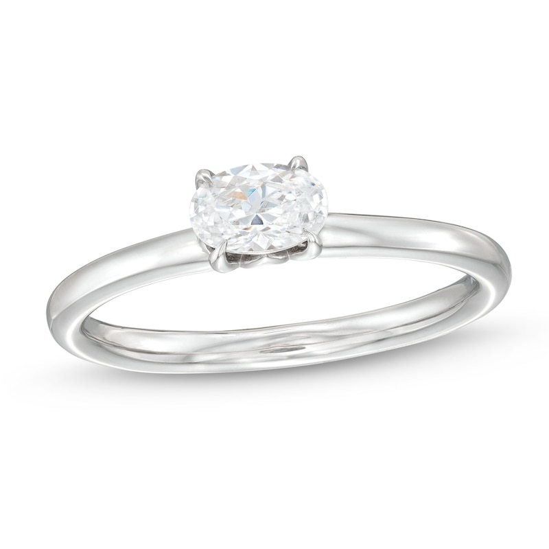 0.48 CT. Oval Diamond Sideways Solitaire Ring in 14K White Gold (I/I2)|Peoples Jewellers