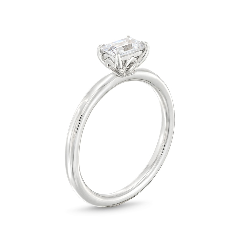 Main Image 3 of 0.48 CT. Emerald-Cut Diamond Sideways Solitaire Ring in 14K White Gold (I/I2)