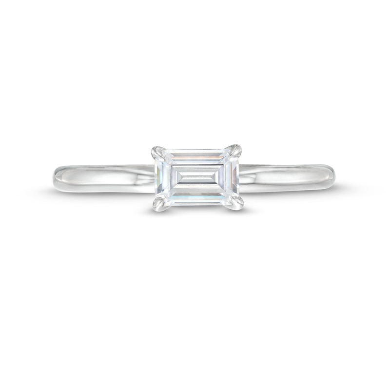 Main Image 4 of 0.48 CT. Emerald-Cut Diamond Sideways Solitaire Ring in 14K White Gold (I/I2)
