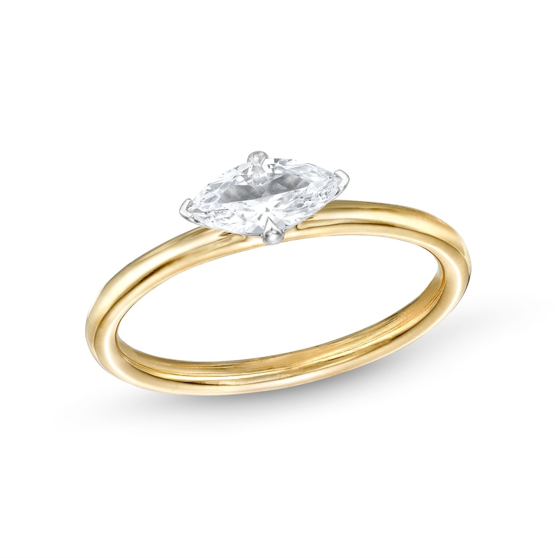 0.48 CT. Marquise Diamond Sideways Solitaire Ring in 14K Two-Tone Gold (I/I2)