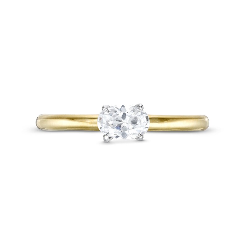 Main Image 4 of 0.48 CT. Oval Diamond Sideways Solitaire Ring in 14K Two-Tone Gold (I/I2)