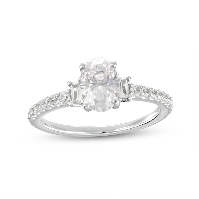 Main Image 1 of 1.25 CT. T.W. Oval Certified Lab-Grown Diamond Collar Engagement Ring in 14K White Gold (F/SI2)