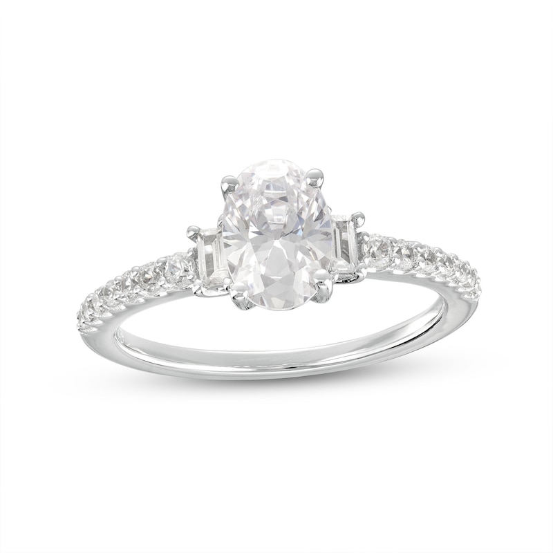 1.25 CT. T.W. Oval Certified Lab-Created Diamond Collar Engagement Ring in 14K White Gold (F/SI2)|Peoples Jewellers