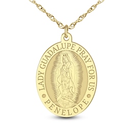 Engravable Oval &quot;Our Lady of Guadalupe Pray for Us&quot; Pendant (1 Line and Language)