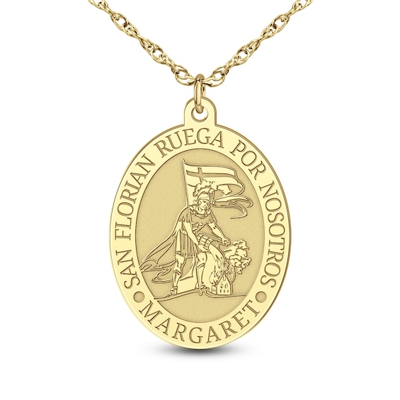 Engravable Oval "Saint Florian Pray for Us" Pendant (1 Line and
