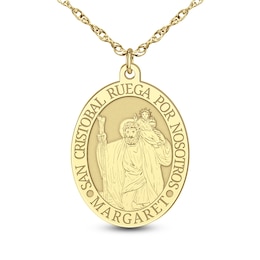 Engravable Oval "Saint Christopher Pray for Us" Pendant (1 Line and Language)