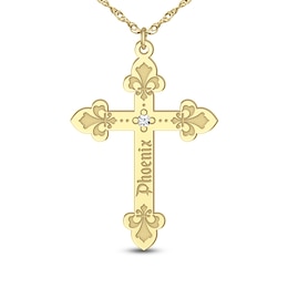 Diamond Accent Fleur-de-Lis Engravable Gothic-Style Cross Pendant (1 Line)