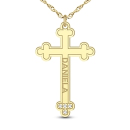 Diamond Accent Engravable Gothic-Style Cross Pendant (1 Line)
