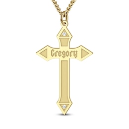 Men's Diamond Accent Engravable Gothic-Style Geometric Cross Pendant (1 Line)