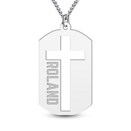 Men's Engravable Dog Tag with Cross Pendant (1 Line) - 22"