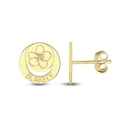 Birth Flower Engravable Stud Earrings (1 Flower and Line)