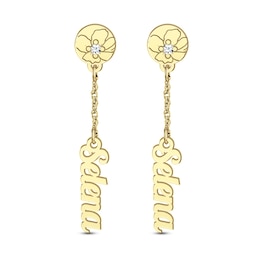 Diamond Accent Birth Month Flower and Name Chain Drop Earrings (1 Flower and Line)