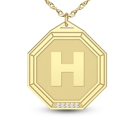 Diamond Accent Engravable 20.0mm Octagon Pendant (1 Initial)
