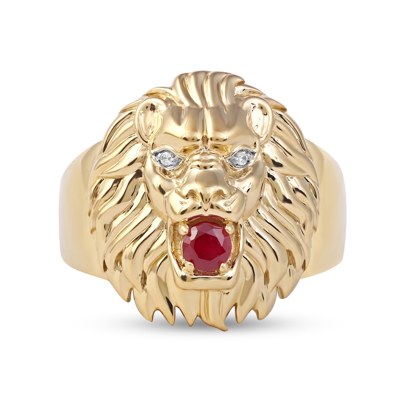 Men's Ruby and Diamond Accent Lion's Head Ring in 10K Gold