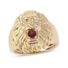 Thumbnail Image 1 of Men's Garnet and Diamond Accent Lion's Head Ring in 10K Gold
