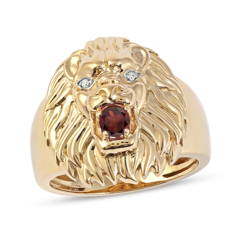 Men's Garnet and Diamond Accent Lion's Head Ring in 10K Gold