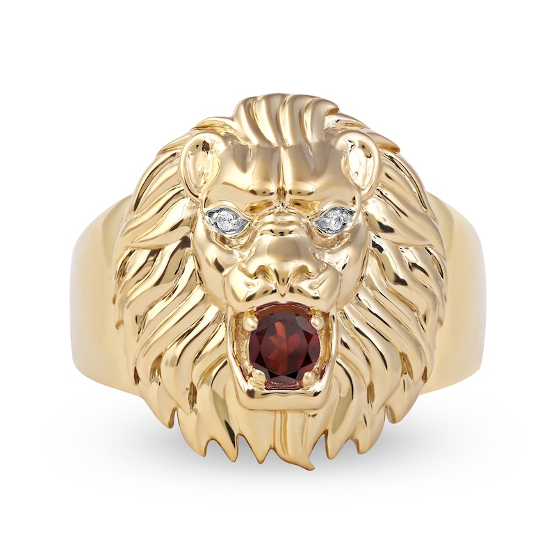 Men's Garnet and Diamond Accent Lion's Head Ring in 10K Gold
