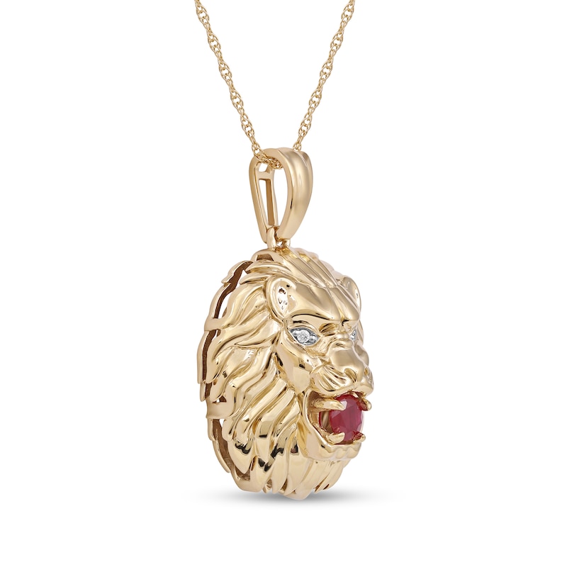 Main Image 2 of Men's Lab-Created Ruby and Diamond Accent Lion's Head Pendant in 10K Gold - 22"