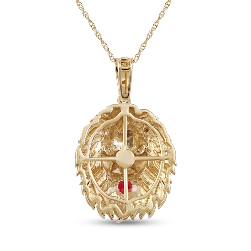 Main Image 3 of Men's Lab-Created Ruby and Diamond Accent Lion's Head Pendant in 10K Gold - 22"