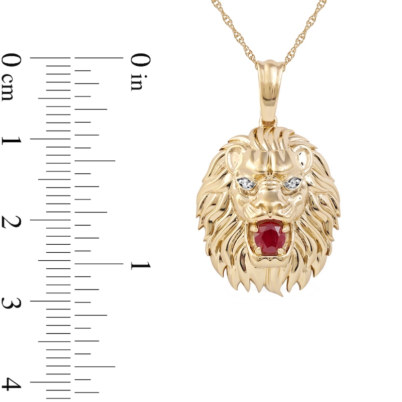 Main Image 5 of Men's Lab-Created Ruby and Diamond Accent Lion's Head Pendant in 10K Gold - 22"