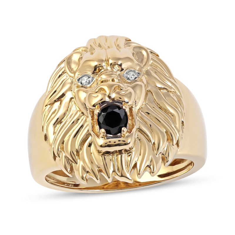 Men's Black Spinel and Diamond Accent Lion's Head Ring in 10K Gold
