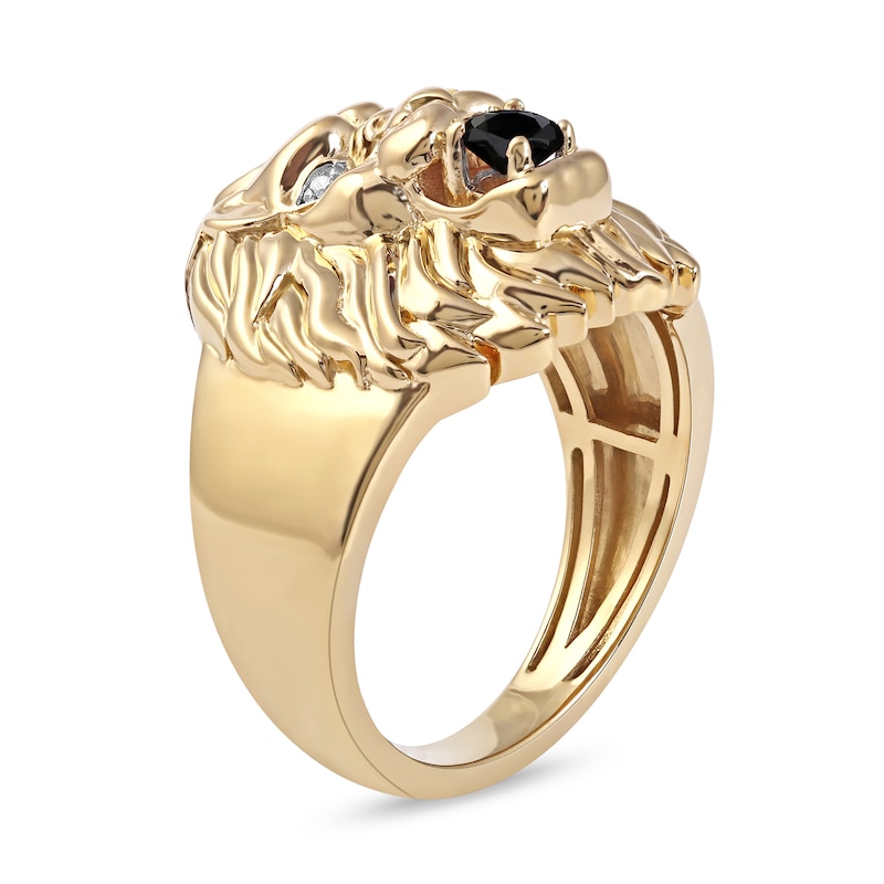 Men's Black Spinel and Diamond Accent Lion's Head Ring in 10K Gold