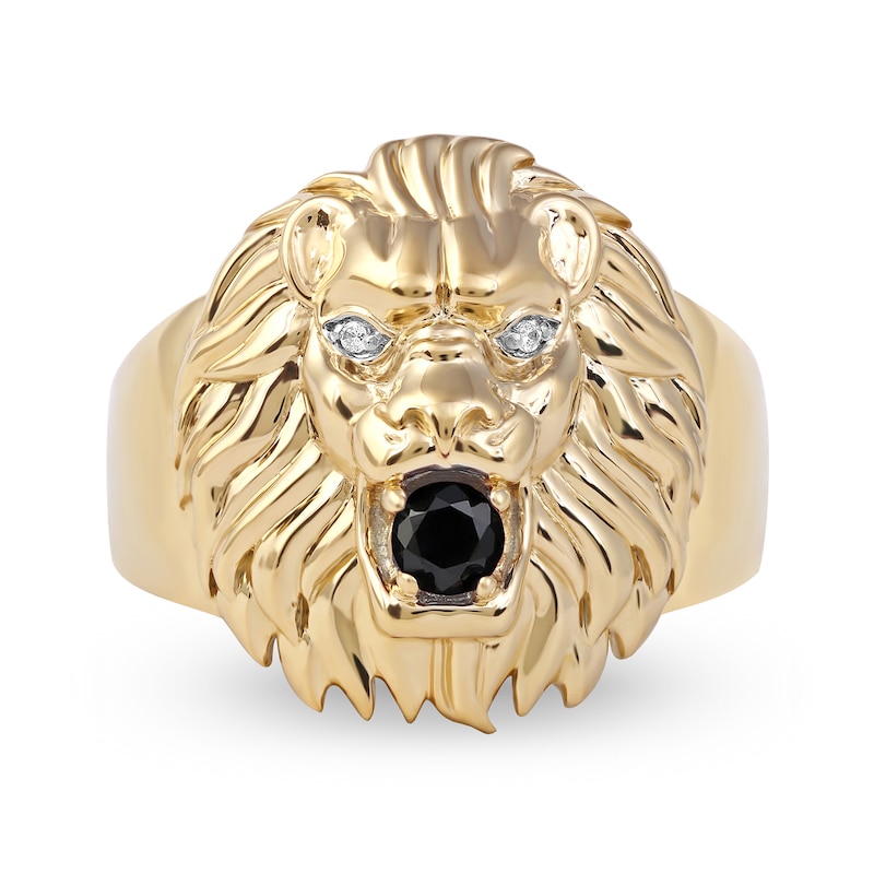 Men's Black Spinel and Diamond Accent Lion's Head Ring in 10K Gold