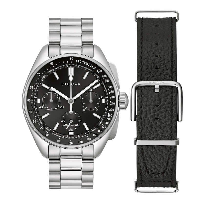 Main Image 2 of Men's Bulova Archive Series Lunar Pilot Interchangeable Strap Chronograph Watch with Black Dial (Model: 96K111)