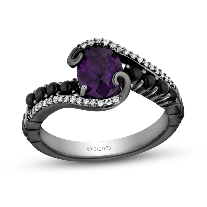 Collector's Edition Enchanted Disney The Little Mermaid Oval Amethyst and Diamond Bypass Ring in Black Sterling Silver