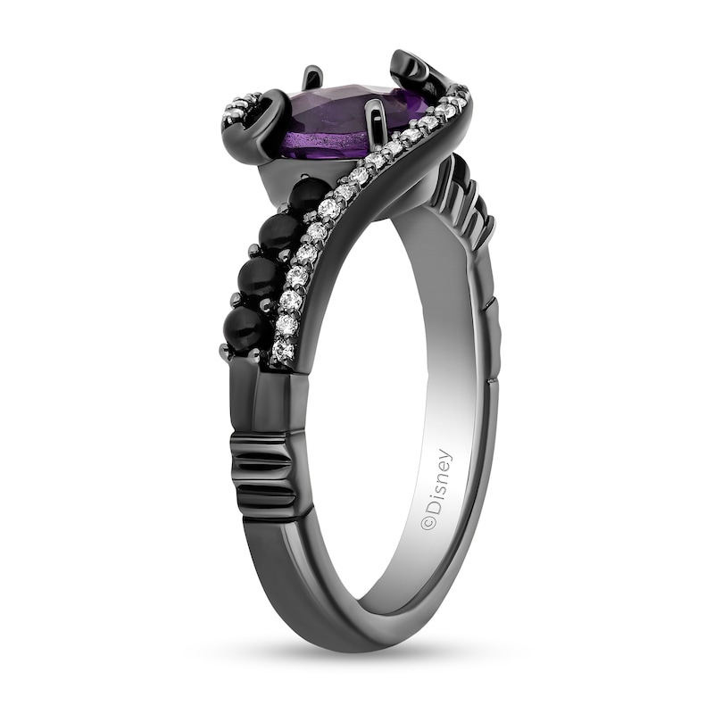 Collector's Edition Enchanted Disney The Little Mermaid Oval Amethyst and Diamond Bypass Ring in Black Sterling Silver